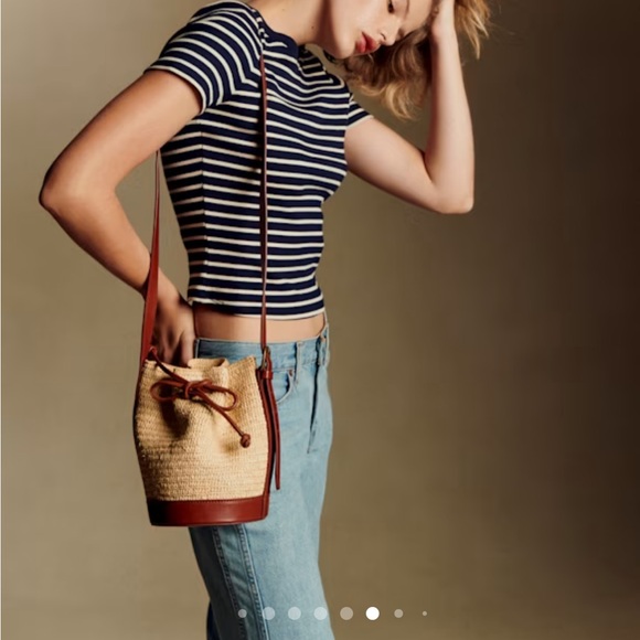 Sézane Mini Farrow Raphia Bag Bucket Leather Strap Natural Beige Woven Sezane - Picture 5 of 13